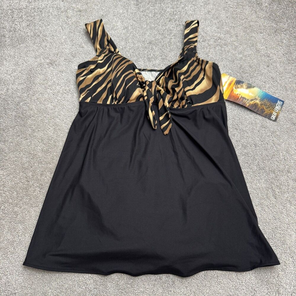 Great Lengths Tummy Control Animal Print One Piece Dress Swimsuit 22W Black NWT